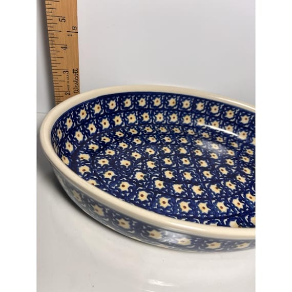 Boleslawiec Bunzlauer Keramik Oval Servierschüssel Pfauenauge Handmade Polen 11 in