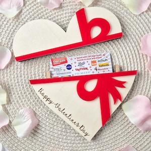 Porta-cartão de presente personalizado para namorados, porta-cartão de presente de madeira com mensagem personalizada em formato de coração, presente para namorado, namorada, esposa, marido