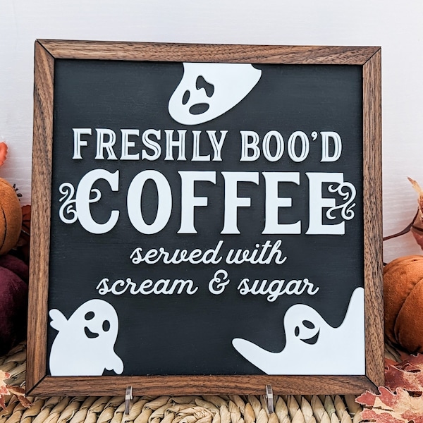 Halloween Décor Indoor Bar Sign Coffee Shop Décor Funny Wooden Halloween Sign Café Owner Gift For Restaurant Freshly Bood Coffee Sign