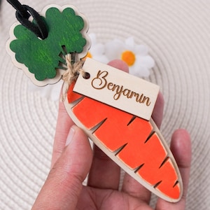 Personalisierte Ostern Karotte Korb Geschenkanhänger Namensschilder Holz Karotte Tag Geschenketiketten Kinder Kinder Namen Tags Favor Geschenkanhänger für Ostern Tags