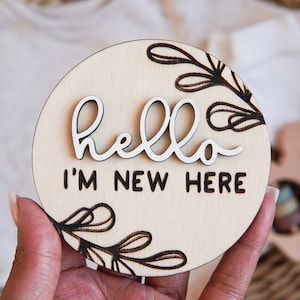 Baby Arrival Plaque Birth Announcement Sign Hello Im New Here Plaque Hello World Newborn Announcement Photo Prop Wooden Birth Arrival Sign