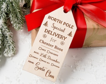 Personalised Stocking Name Tags Special Delivery Santa Gift Tag Christmas Eve Box Wooden Children's Stocking Tag North Pole Custom Xmas Tag