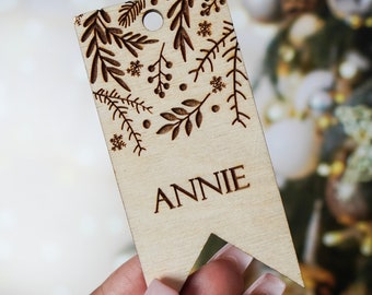 Personalised Christmas Gift Tag Reusable Stocking Tag Christmas Present Accessories Leaf Theme Xmas Tag Custom Wooden Present Label For Gift