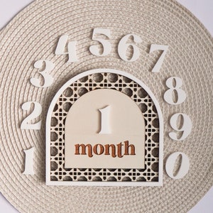Ensemble en bois de jalon pour bébé, signes d'étape mensuels, cadeau de fête prénatale, ensemble d'étapes interchangeables pour nouveau bébé, signe d'arrivée de bébé Hello World