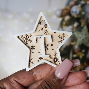 Wooden Personalised Christmas Gift Tag White Reusable Initial Name Tag Christmas Stocking Tag Xmas Star Tag Custom Christmas Present Tag