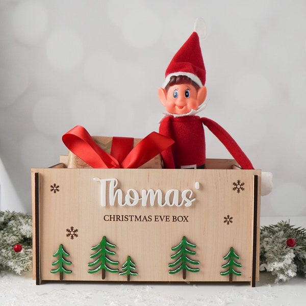 Personalised Kids Christmas Eve Box Crate Wooden Reusable Flatpack Childrens Xmas Eve Box The Night Before Christmas Eve Box For Kids