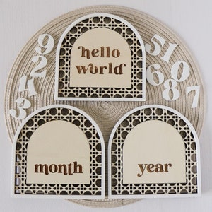 Baby Meilenstein Scheibe Holz Set Monatliche Meilenstein Zeichen Baby Shower Geschenk Neue Baby Austauschbare Meilenstein Set Hallo Welt Baby Ankunft Zeichen