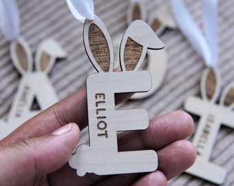 Personalised Easter Basket Gift Tags Name Tags Wooden Bunny Initial Gift Labels Children Kids Name Tags Favour Gift Tags For Easter Tags