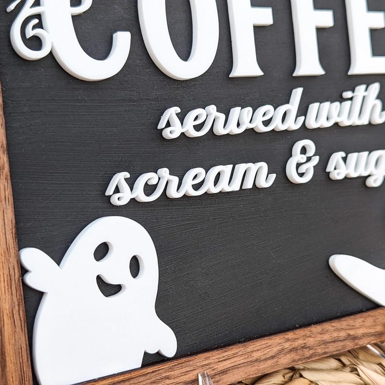 Halloween Décor Indoor Bar Sign Coffee Shop Décor Funny Wooden Halloween Sign Café Owner Gift For Restaurant Freshly Bood Coffee Sign image 5