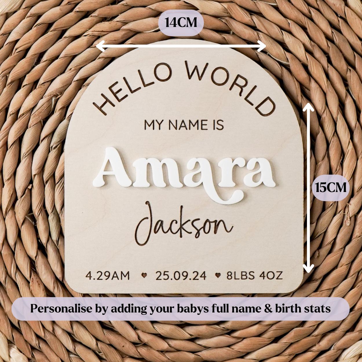 Personalised Baby Announcement Sign Hello My Name is Birth Stat Sign ...