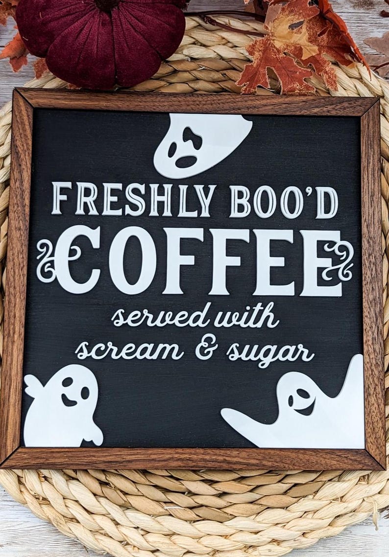 Halloween Décor Indoor Bar Sign Coffee Shop Décor Funny Wooden Halloween Sign Café Owner Gift For Restaurant Freshly Bood Coffee Sign image 10