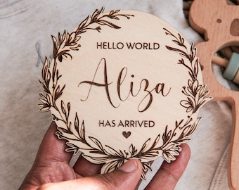 Personalised Hello World Birth Announcement Sign Welcome To The World Sign Baby Arrival Sign Baby Hello World Sign Birth Announcement Plaque