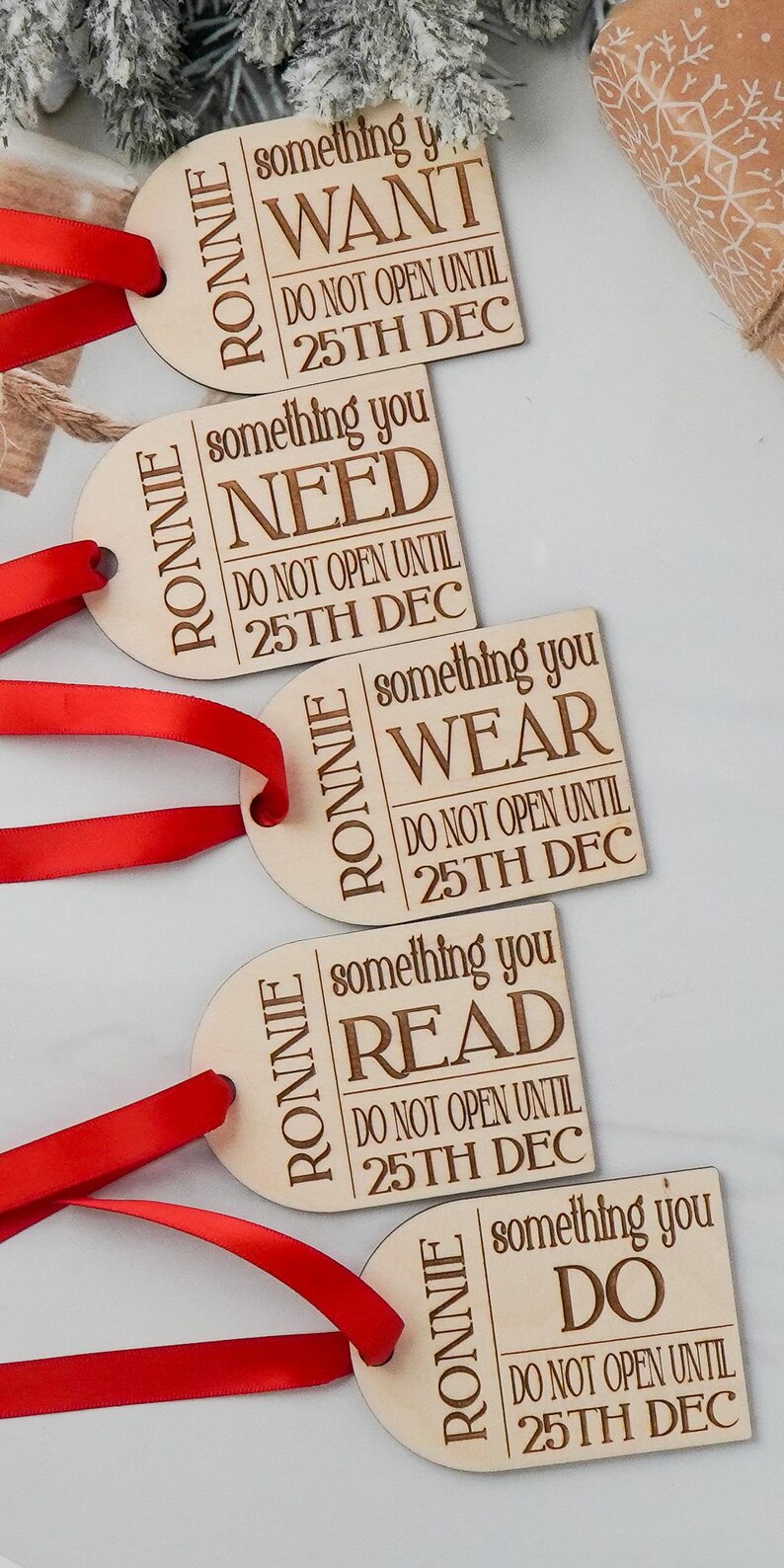 Personalised Something You Want Need Wear Read Do Share Eat Drink 5 Gift Rule Custom Wooden Gift Tag Label Gift Wrap