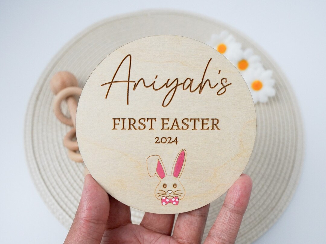 Personalised My First Easter Bunny Baby Name Sign Wooden First Easter