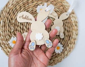 Personalised Easter Bunny Basket Gift Tag Name Tag Wooden Bunny Rabbit Gift Label Children Kids Name Tags Favour Gift Easter Tags