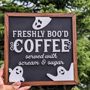Funny Wooden Halloween Sign Café Owner Gift For Restaurant Freshly Bood Coffee Sign