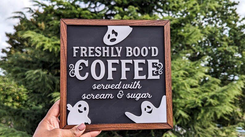 Funny Wooden Halloween Sign Café Owner Gift For Restaurant Freshly Bood Coffee Sign