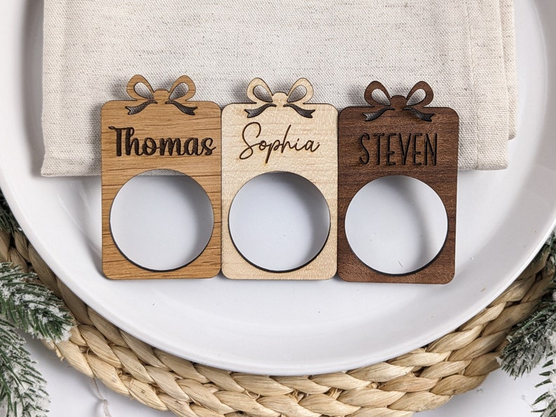 Personalised Wooden Napkin Rings Christmas Napkin Rings Holder Serviette Holder Xmas Dinner Table Place Holder Dinner Table Party Decor image 10