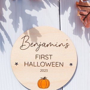 Pumpkin Bat Ghost Sign Baby's First Halloween Wooden Baby Name Reveal Announcement Plaque