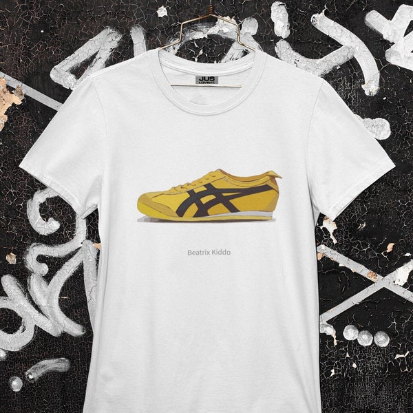 Camiseta unisex Beatrix Kiddo La novia Onitsuka Tiger, regalo de zapatillas Asics Mexico 66, Kill Bill The Bride amarillo Iconic Celeb Shoe