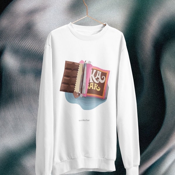 Wonka Bar - Unisex Crew Neck Sweatshirt uniquely designed Wonka Bar graphic from the iconic movie Charlie and the chocolate factory