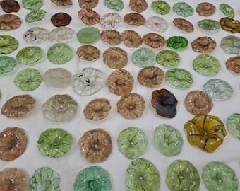 90 pieces carved mix color glass flower 2&quot; and up  in diameter center hole