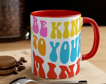 Be Kind Mug ! Tasse à café/thé avec couleur à l'intérieur, tasse blanche tendance, design unique, passe au lave-vaisselle, idées cadeaux pour Girl-Her-Him-Kids-Friends