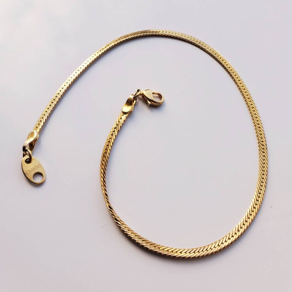 Avon Herringbone Anklet, Ankle bracelet, Gold tone, Vintage