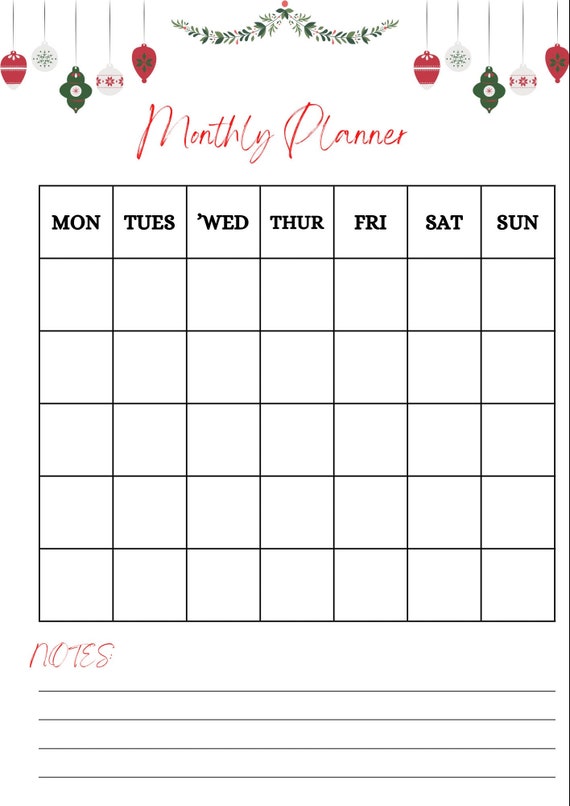 Monthly Planner December 2022 A4 Printable Etsy