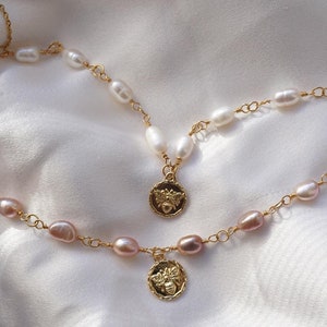 Delilah Pearl and Bee Pendant Necklace
