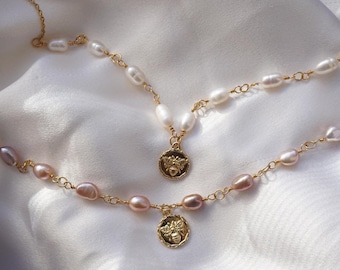 Delilah Pearl and Bee Pendant Necklace