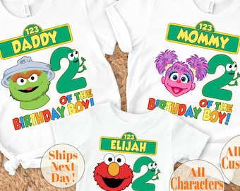 Custom Sesame St. Character Family Birthday Shirts, Street Birthday T-Shirt, Custom Name Birthday Boy ang Girl Tee, Toddler age Birthday Tee