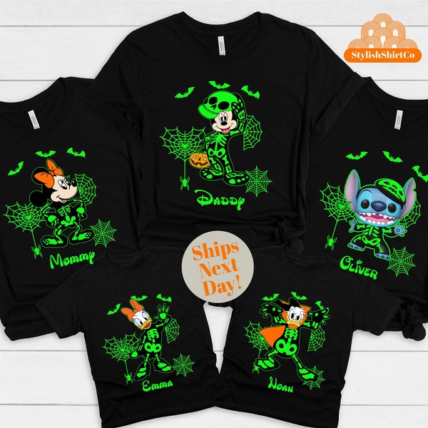 Custom Disney Skeleton Halloween Shirt, Family Matching Disney Shirts, Mickey and Friends Skeleton Tee, Halloween Party Tee, Disney Costume