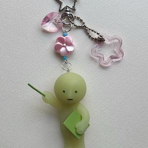 Green Smiski keychain, Smiski bag charm, bag charm with carabiner, Green Smiski