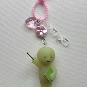 Green Smiski keychain, Smiski bag charm, bag charm with zip tie, Green Smiski