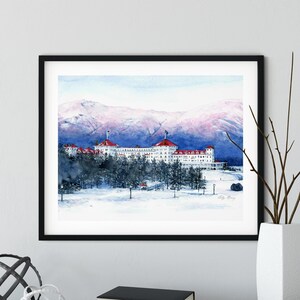 Mount Washington Hotel, New Hampshire Art Print, Watercolor Painting, White Mountains, Bretton Woods, NH, New England Winter, Travel Gift