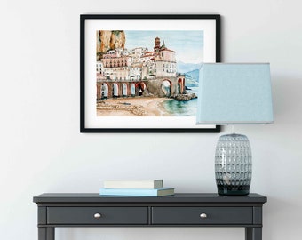 Atrani, Italy Watercolor Art Print, Italian Coast, Amalfi Coast Watercolor Painting, Europe Travel Gift, 8 x 10 Inch Print