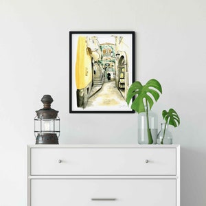 Italian Street Art Print, Italy Watercolor Painting, European Cityscape, Travel Gift, 11 x 14" Inch Print