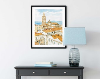 Alghero, Sardinia Art Print, Italy Watercolor Painting, Europe Travel Wall Art, Italian Coastal City Home Decor, 11 x 14”, 8 x 10&quot; Print