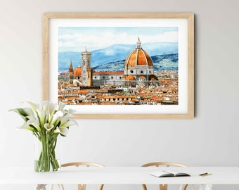 Florence Cathedral Art Print, Italy Watercolor Painting, Europe Travel Wall Decor, Cathedral of Santa Maria del Fiore, Fine Art Giclée