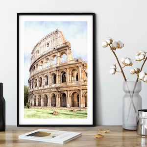 Colosseum Art Print, Rome Italy Watercolor Painting, Europe Travel Wall Art, Roman Amphitheater, 11 x 17&quot;, 8 x 12&quot;, 15 x 21&quot; Giclée Print