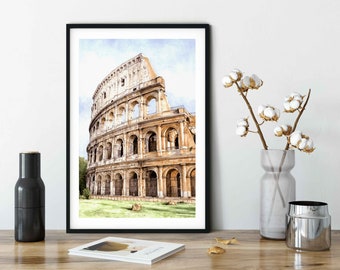 Colosseum Art Print, Rome Italy Watercolor Painting, Europe Travel Wall Art, Roman Amphitheater, 11 x 17&quot;, 8 x 12&quot;, 15 x 21&quot; Giclée Print