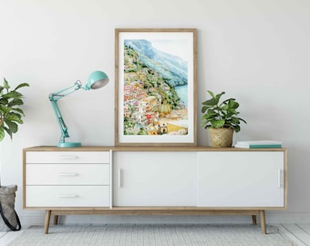 Positano Italy Watercolor Art Print, Amalfi Coast Wall Art