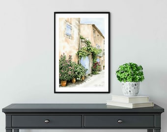 Provence Village Watercolor Art Print, Southern France Travel Decor