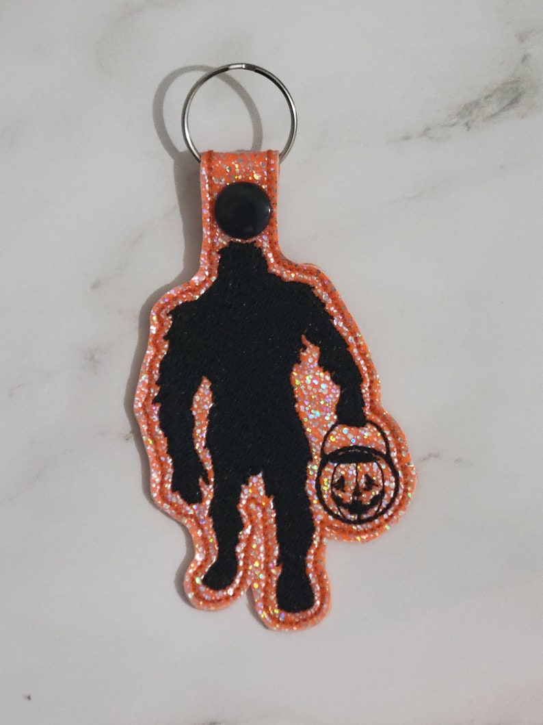 Big foot sasquatch Halloween pumpkin key fob digital embroidery machine file funny gag gift in the hoop embroidery sewing 4x4 hoop ITH image 1