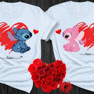 Stich & angel duo t-shirts 2 pnd for dtf or sublimation Valentine&#39;s Day