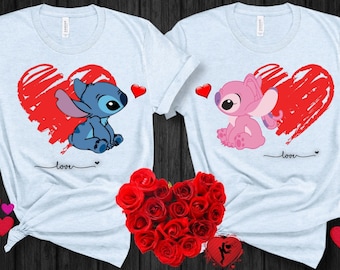 Stich & angel duo t-shirts 2 pnd for dtf or sublimation Valentine&#39;s Day
