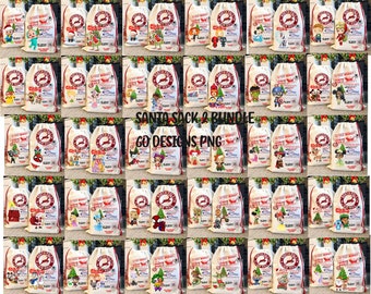 Santa Sacks Bundle 60 png designs Includes mockup.simulation of old stamps.sublimation