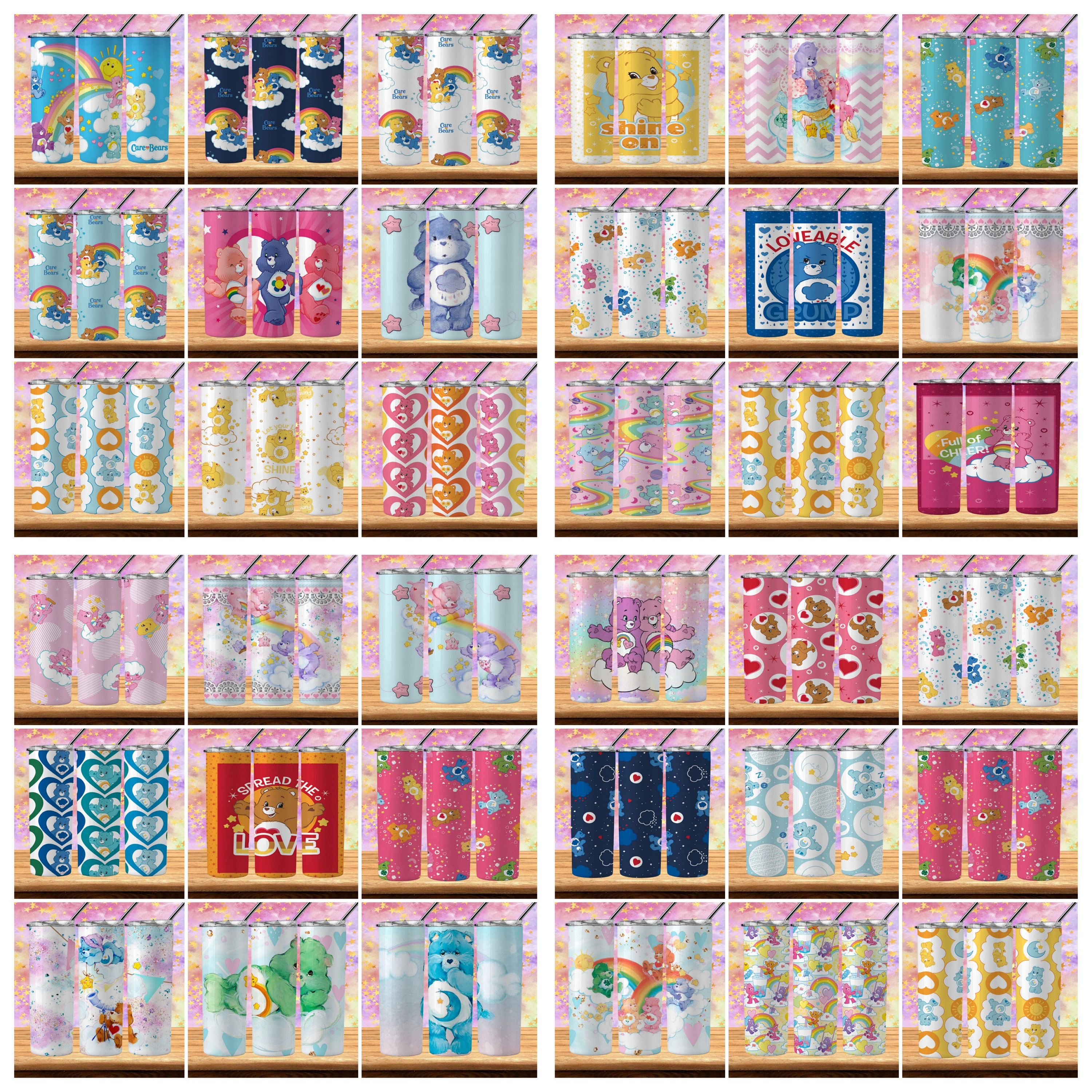 Care bears designs skinny tumbles bundle 35 png wraps