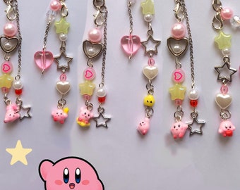 Cute Kirby Phone Charms, Adorable handmade clay kirby, perfect for accessories, keychains on bags and as gifts